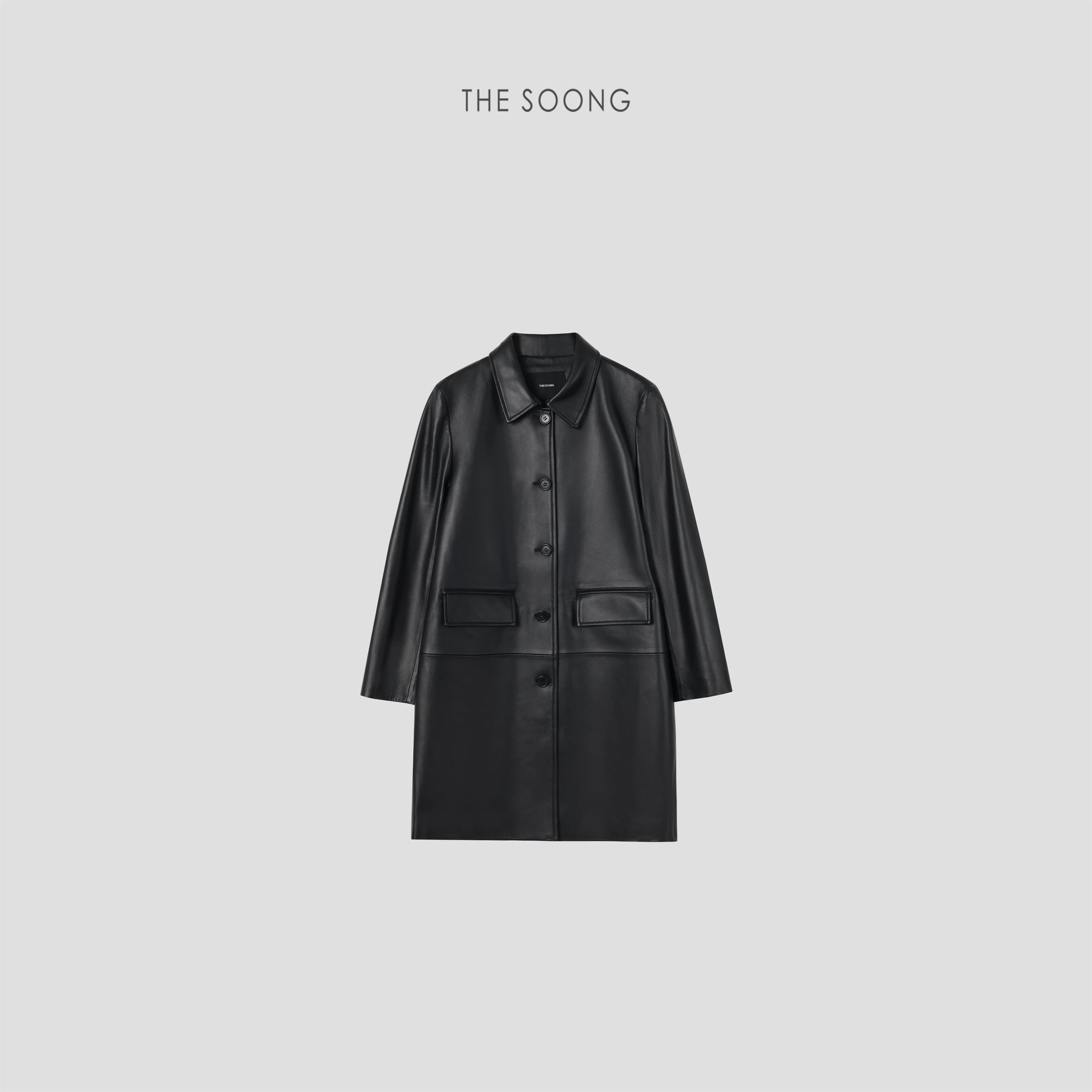 THESOONG / Very Cool Spain Imported Classic Texture Mid-Length No-Pad Shoulder Leather Jacket for Women 9117