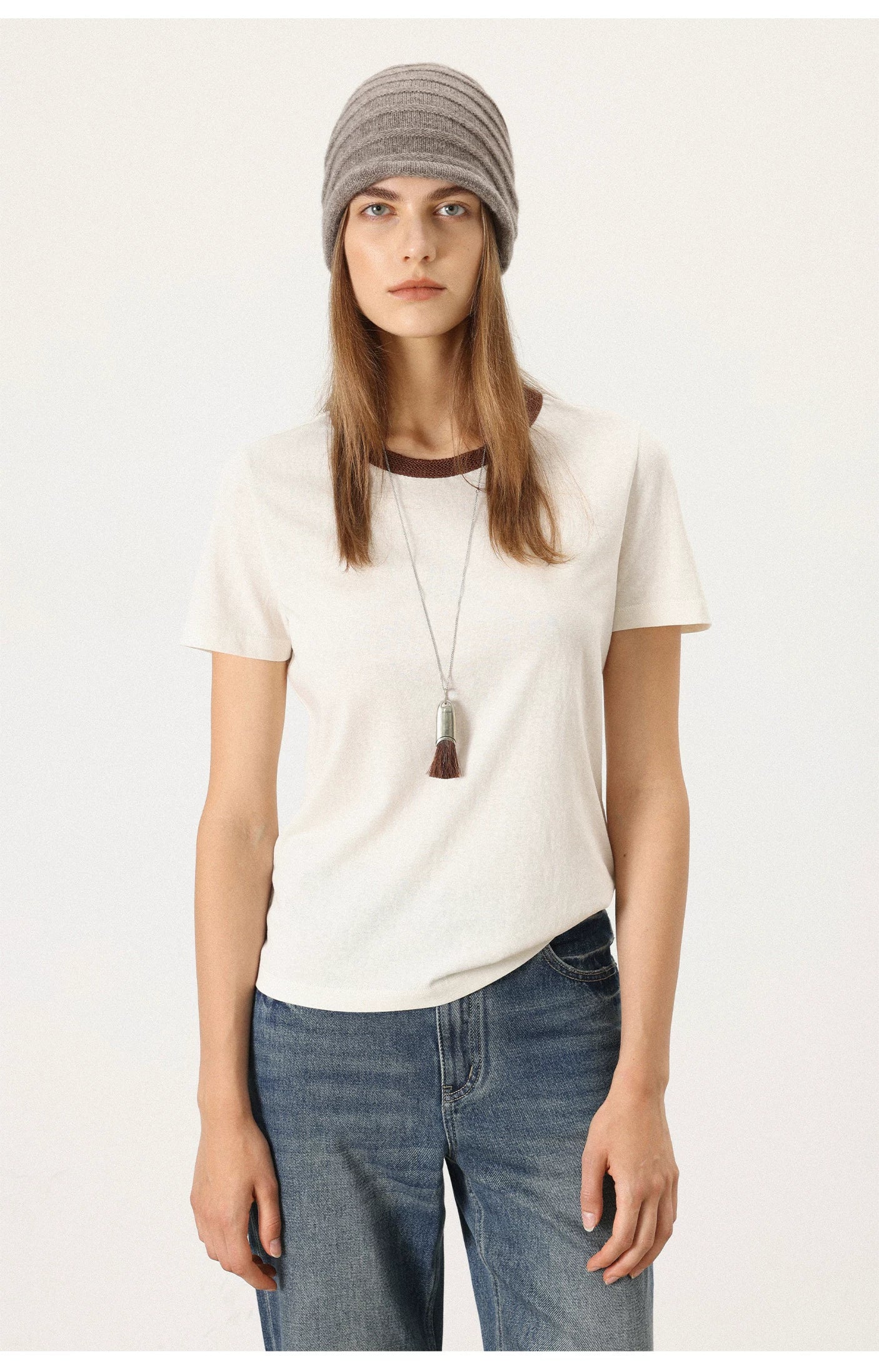 THESOONG/Early Autumn Round-Neck Short Sleeve Color-Block T-Shirt, Sweat-Absorbing, Slim Fit 7433