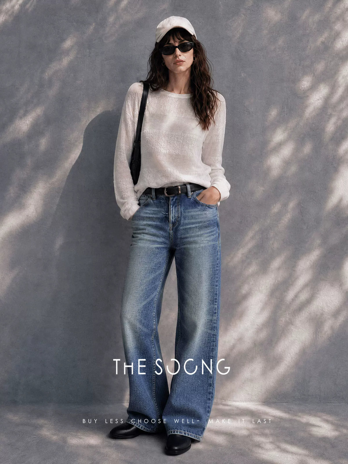 THESOONG/C Brand Classic Hand-Brushed Cat Whisker Mid-High Waist Slimming Zipper New Straight-Leg Jeans for Women 6345