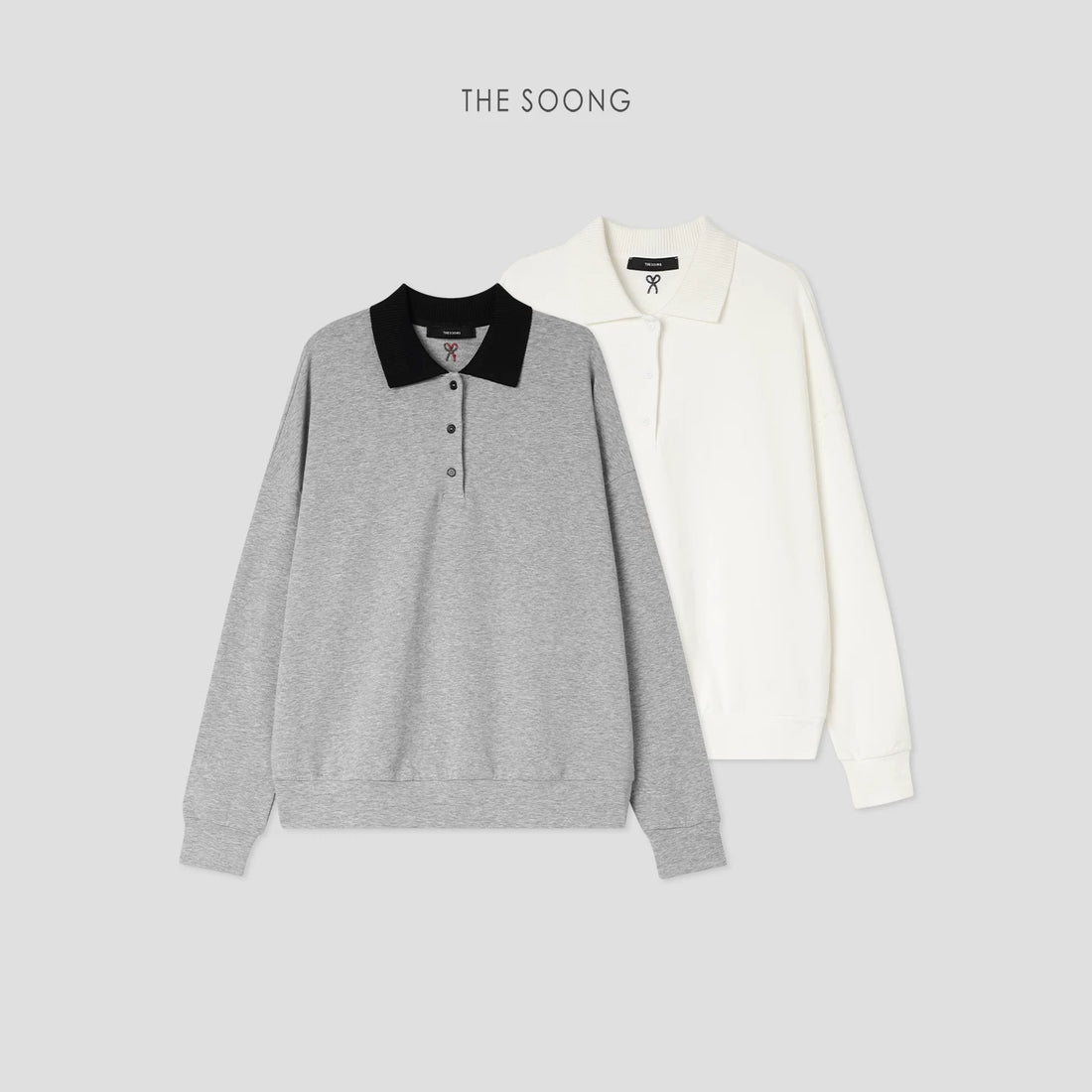 THESOONG/Attitude Interpretation Classic Skin-Friendly Soft Color-Block Knit Collar Loose Sweatshirt for Women 7494