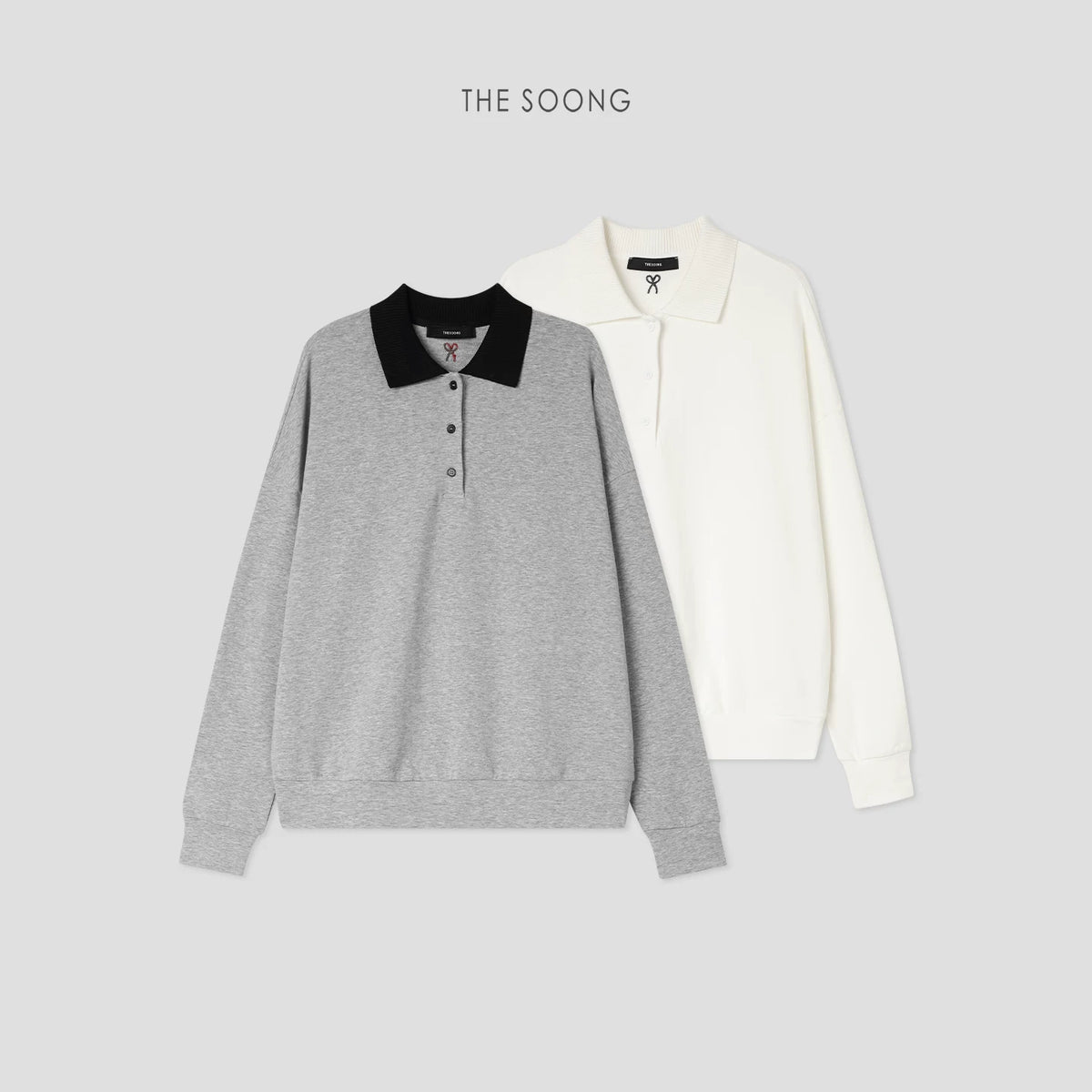 THESOONG/Attitude Interpretation Classic Skin-Friendly Soft Color-Block Knit Collar Loose Sweatshirt for Women 7494