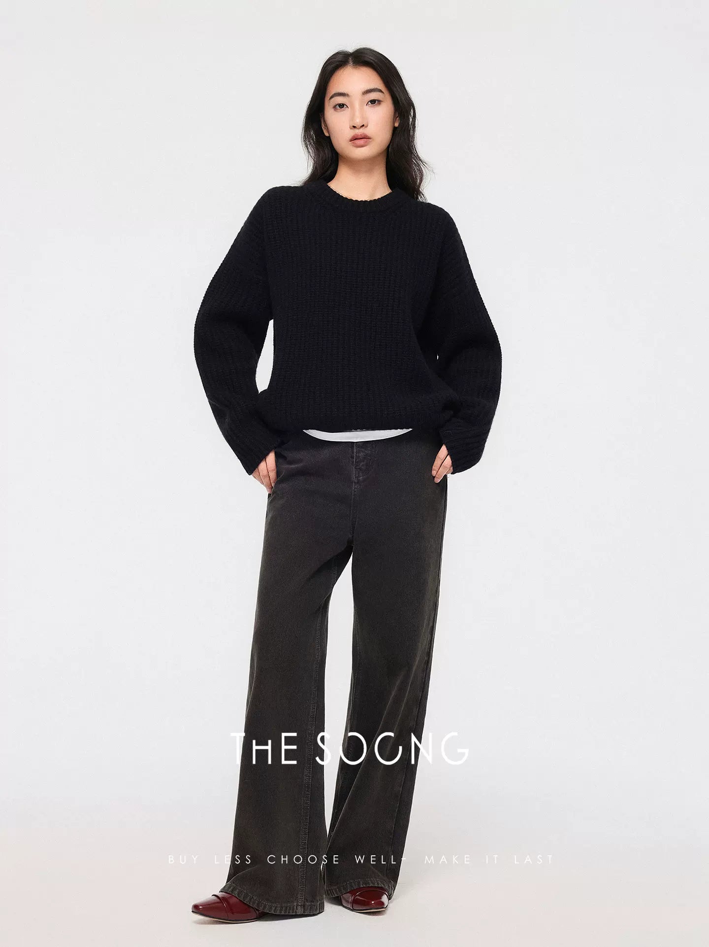 THESOONG / Custom Fabric 100% Pure Cotton Autumn and Winter Women's Vintage Mid-Rise Zipper Non-Stretch Jeans 8166