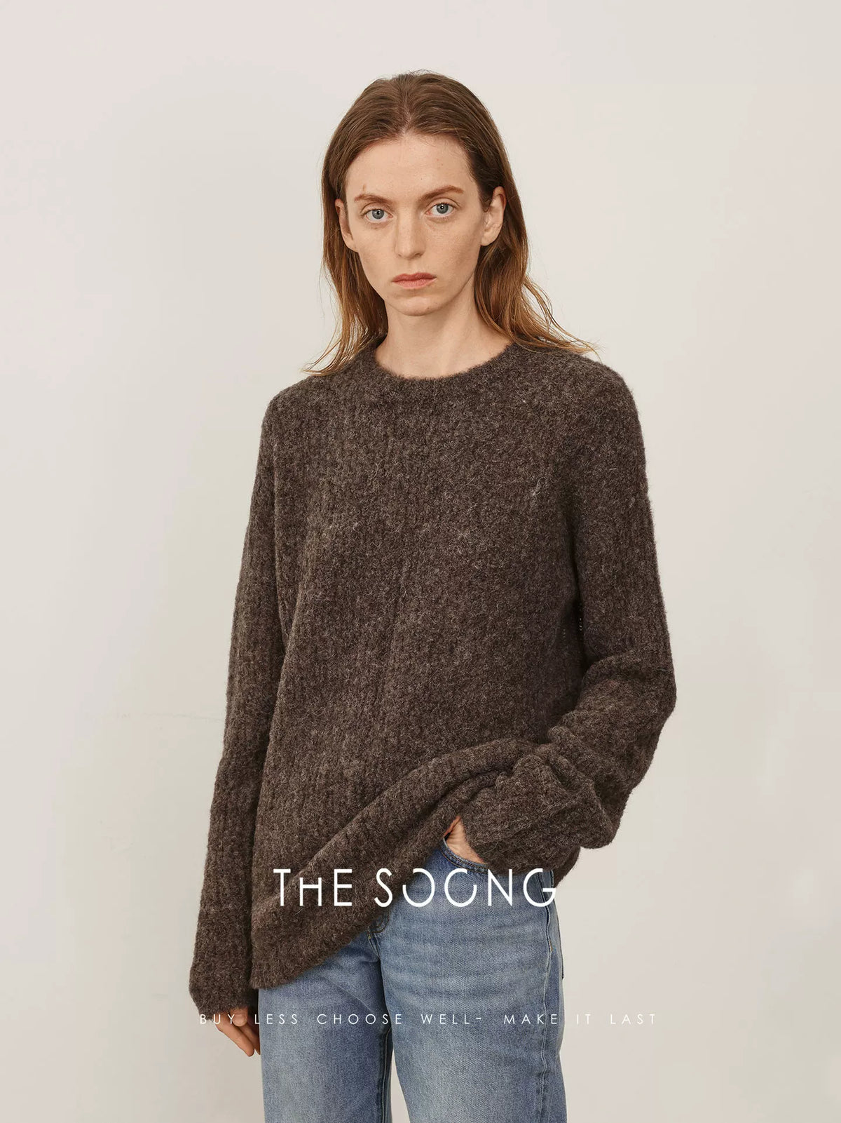THESOONG/ Luxury style autumn/winter alpaca wool warm suede relaxed-fit crewneck sweater for women 7933