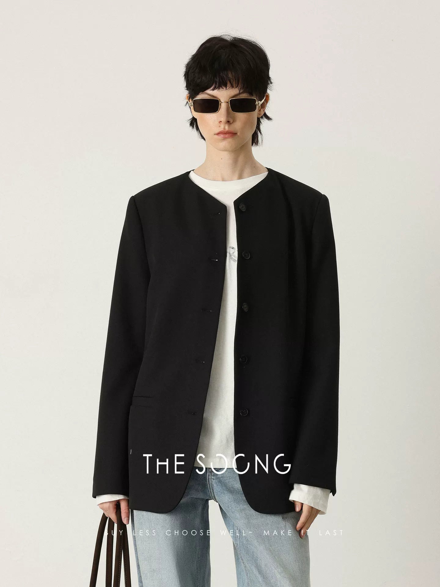 THESOONG / Minimal Origin Wool Finely Tailored Hand-sewn Buttonless Women's Collarless Blazer 7467