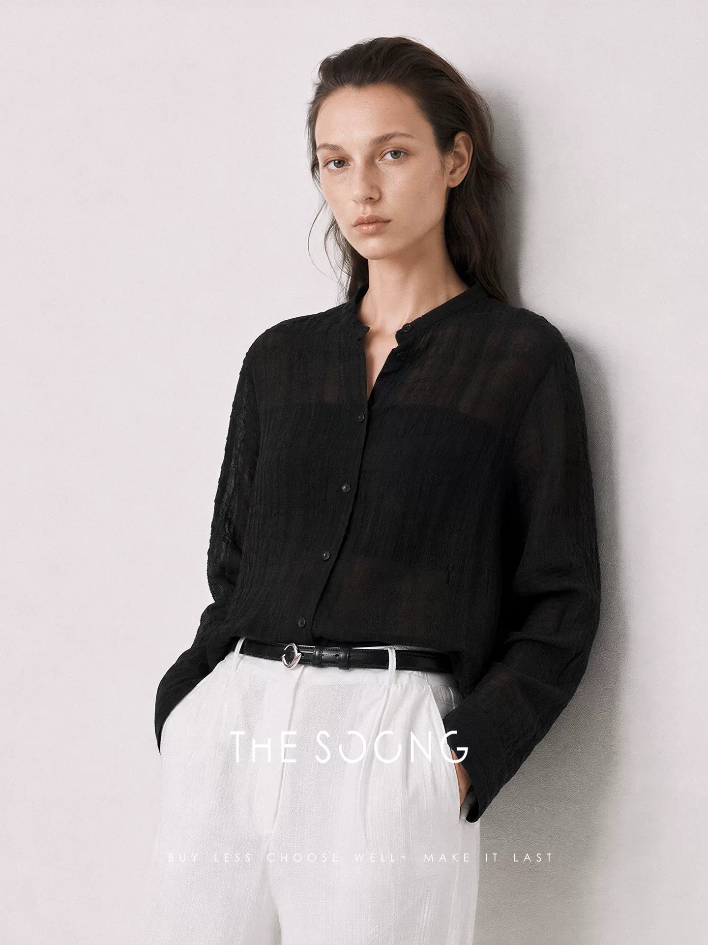 THESOONG/ Summer thin Tencel-linen textured breathable sun-protective high-neck long-sleeve shirt for women 9221