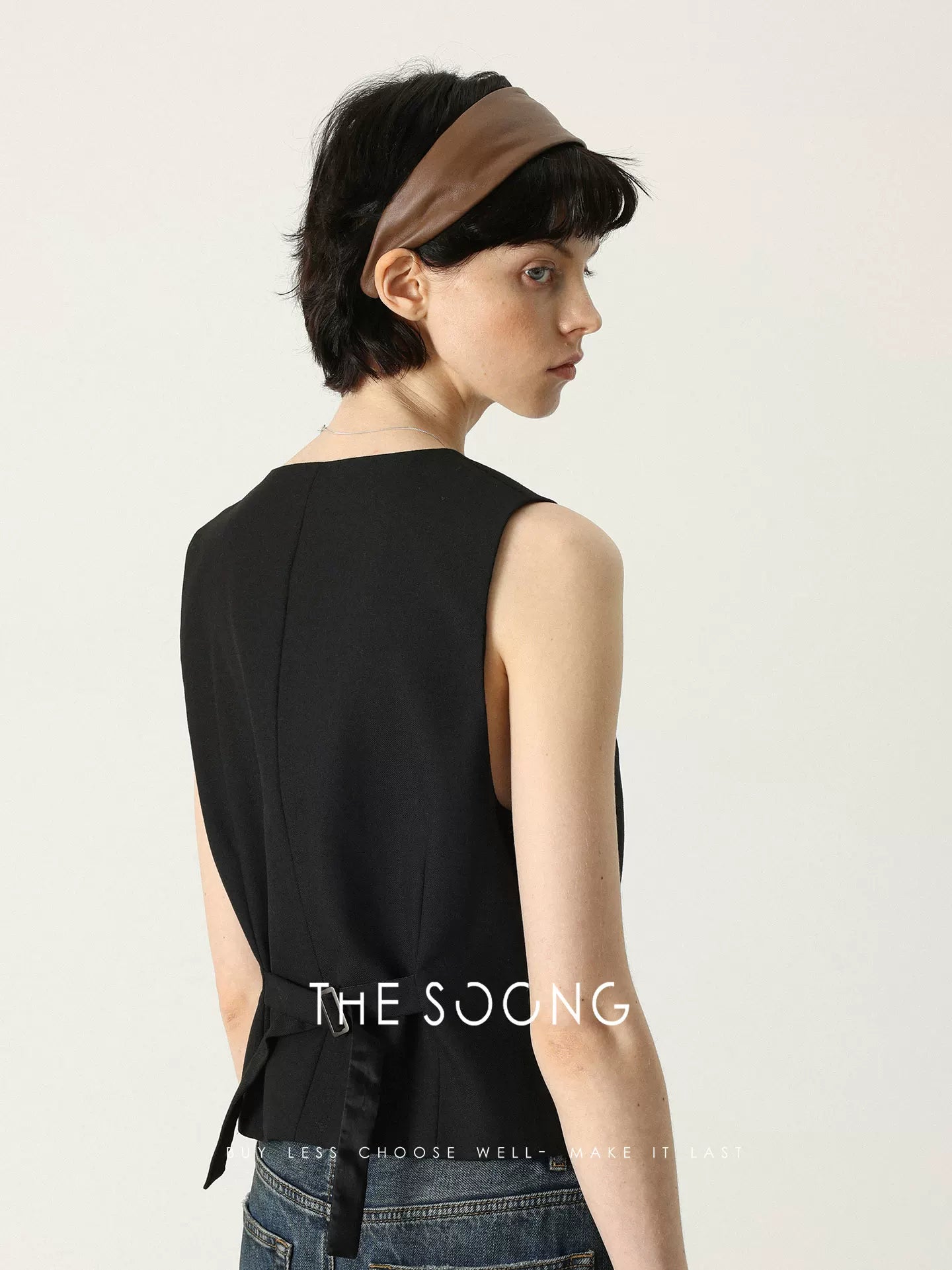 THESOONG/British Style Soft and Delicate Wool V-Neck Simple Vest Jacket for Women 7469