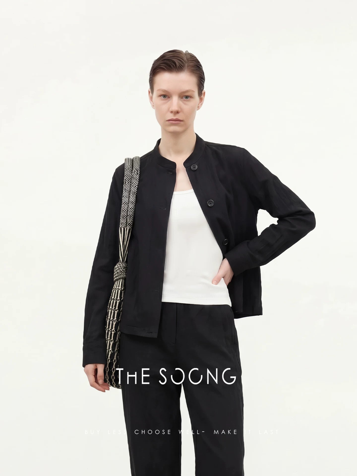 THESOONG/Minimalist silhouette stand collar single-breasted drop shoulder long sleeve shirt thin women's jacket 8601