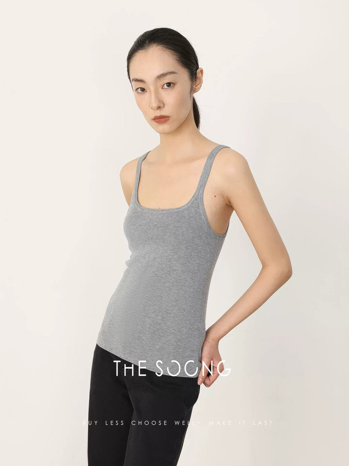 THESOONG / Nude-feel vest, 100% triacetate fine smooth basic vest top HWBX8488