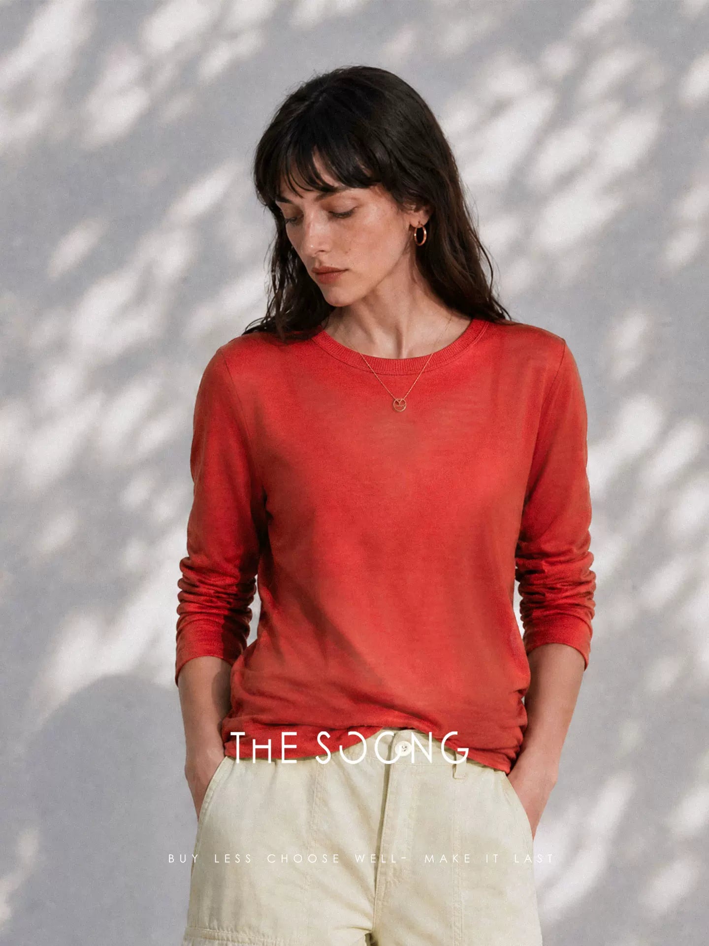 THESOONG/As Thin as Cicada Wings Summer 100% Mulberry Silk Ultra-Light Breathable Round Neck Long Sleeve T-Shirt for Women 8858