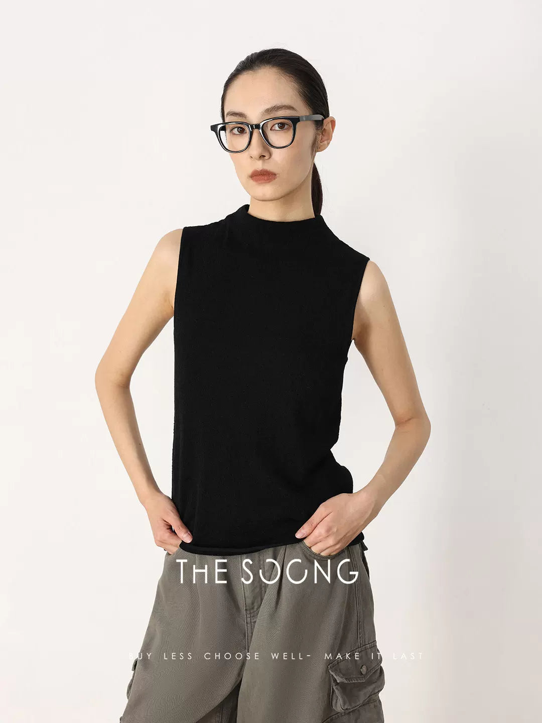 THESOONG / Spring New Sheep Wool Minimalist Sleeveless Half-high Collar Knitted Vest for Women HWMY8519