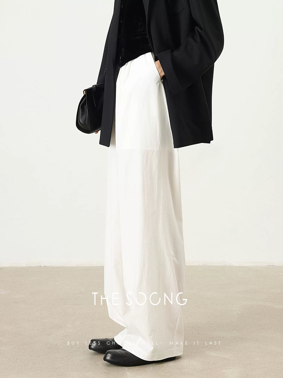 THESOONG / Crisp and Lightweight Classic Lightweight Comfortable Wide-Leg Elastic Waist Quick-Dry Casual Pants for Women 7456