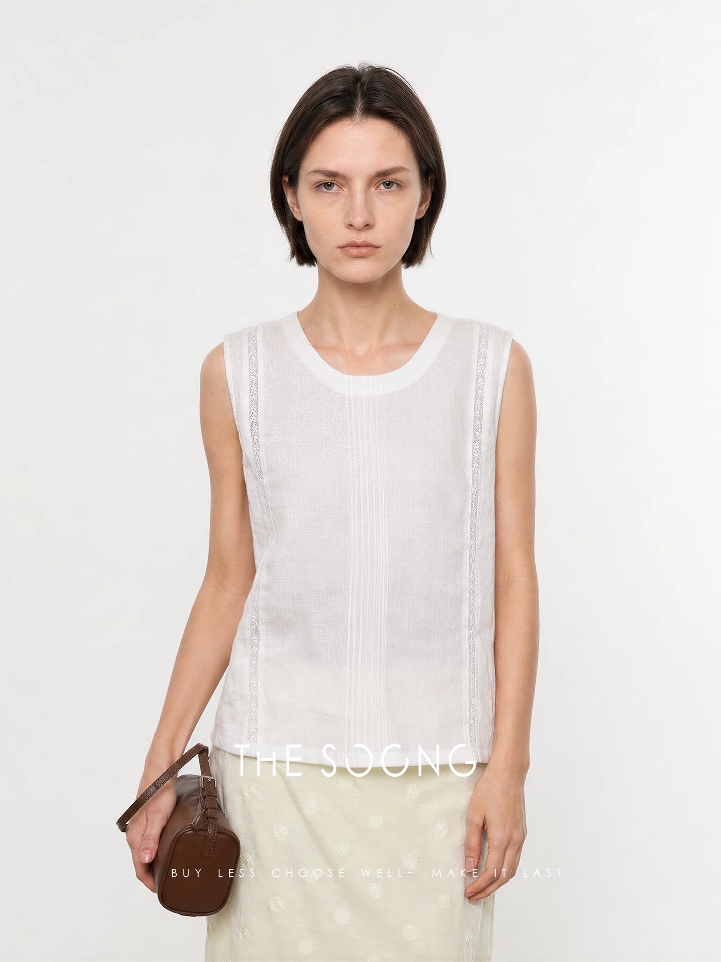 THESOONG / 100% linen sleeveless vest for women, summer round neck, loose and slimming workwear top HWBX9385
