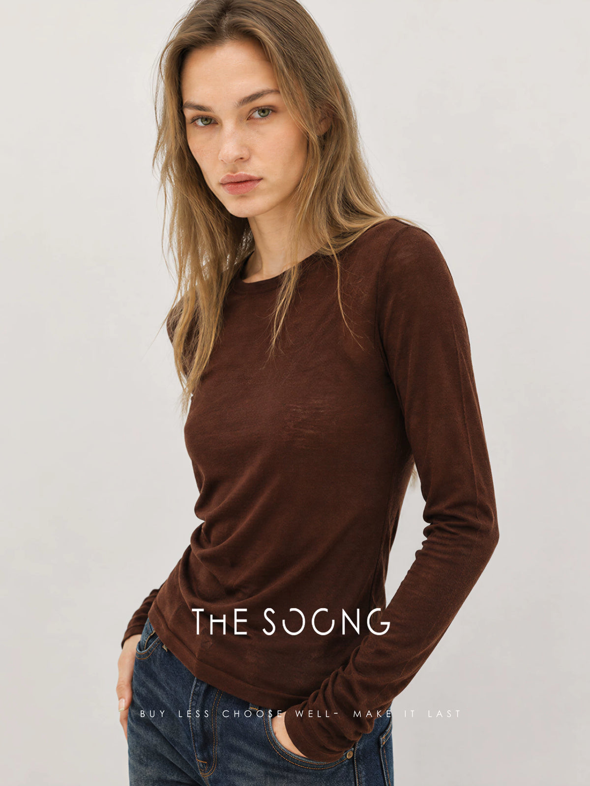 THESOONG/Simple Quality Sweater 80-Count Water-Soluble Wool Three-Strand Blended Soft Glutinous Skin-Friendly Long Sleeve Sweater for Women 9487