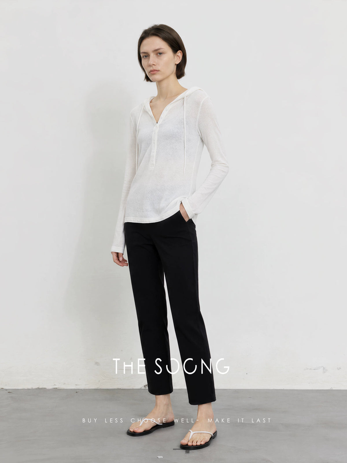 THESOONG / Henry shirt, further upgraded hemp blend white Henry shirt, casual top for women