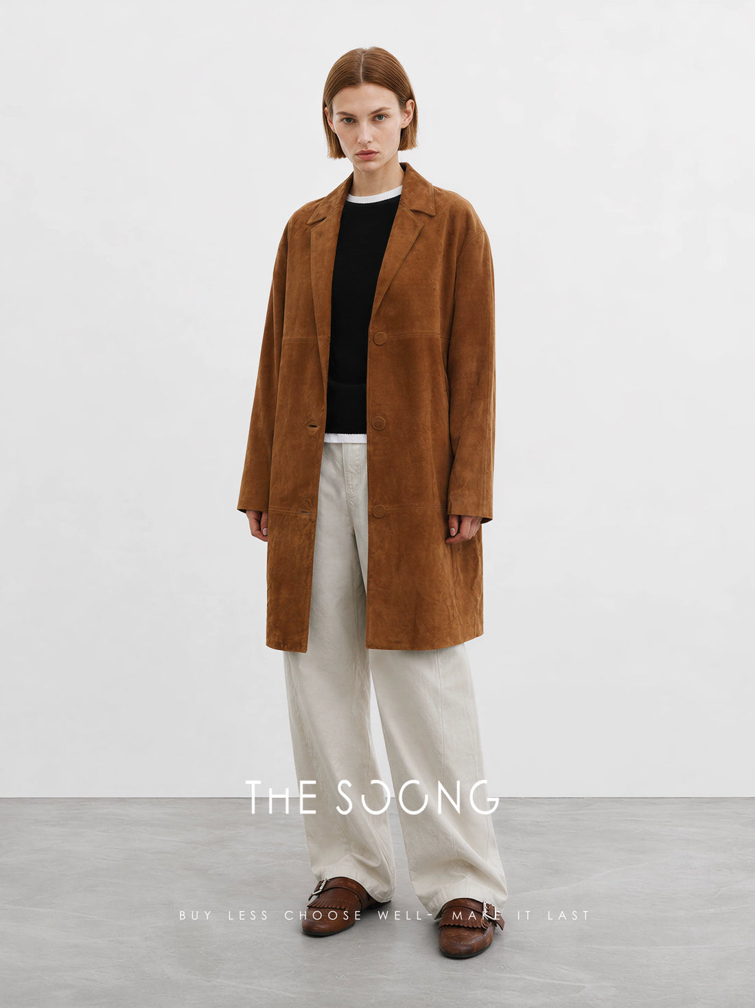 THESOONG / New Women's Pure Lambskin Fine Texture Structured Suit Collar Mid-length Leather Jacket 7758