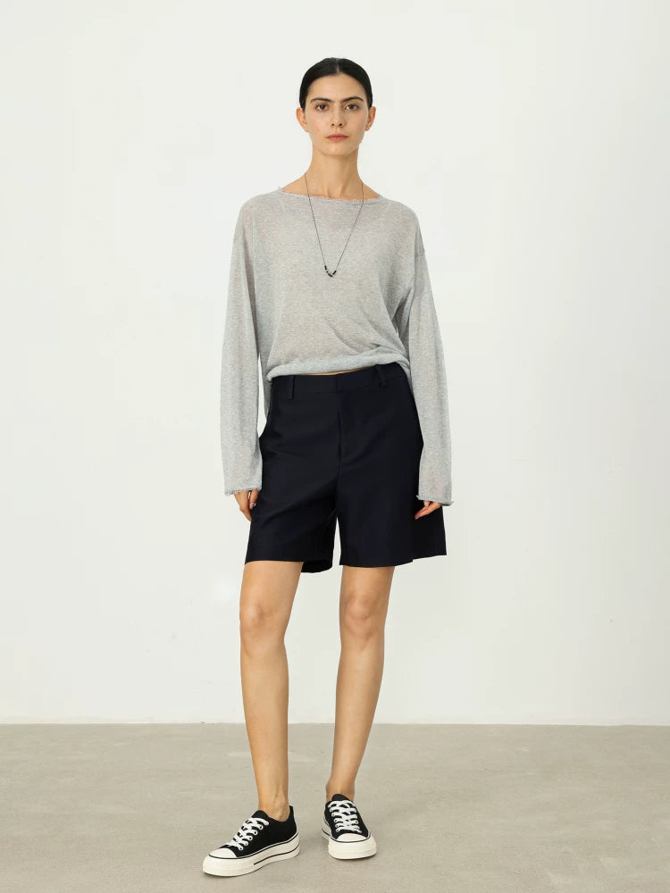 THESOONG/Silk-wool shorts Mulberry silk and wool breathable summer mid-waist casual Bermuda shorts 6468