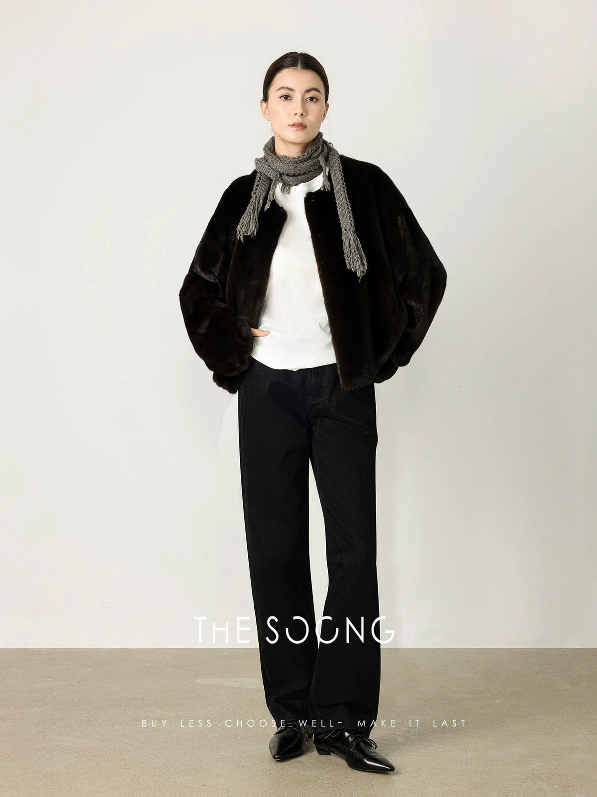 THESOONG/ 12.5oz charcoal black washed non-stretch straight-leg jeans for women plush thick warm pants