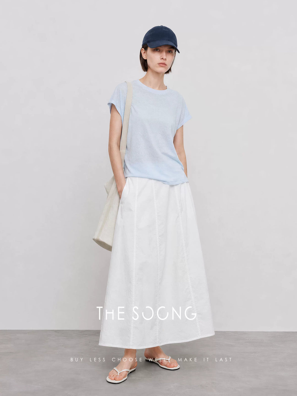 THESOONG/Rain and Dew Linen-Cotton Blend Small Sleeve T-Shirt for Women Summer Slimming Concealing Short Sleeve Top HWTX9324