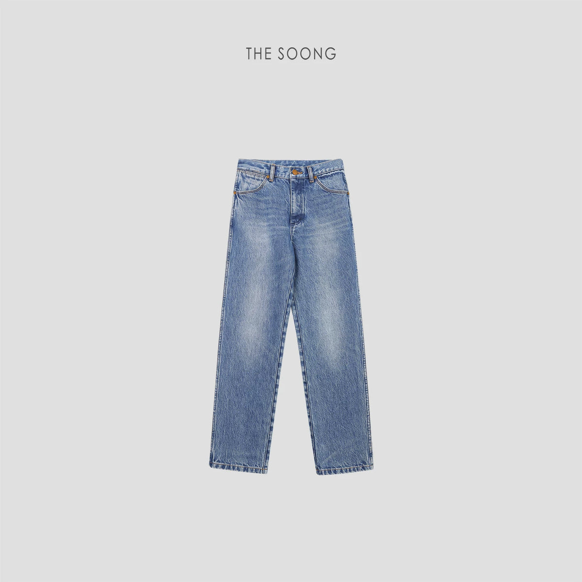 THESOONG / Italian Stretch Pure Cotton Nine-point Slim Fit Thick Washed Mid-waist Non-stretch Blue Jeans 7569