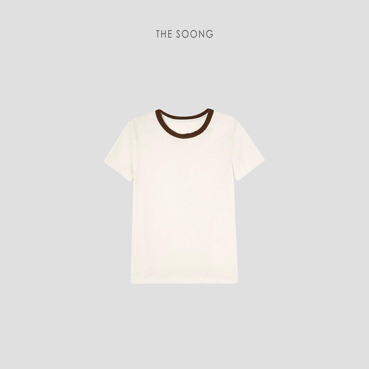 THESOONG/Early Autumn Round-Neck Short Sleeve Color-Block T-Shirt, Sweat-Absorbing, Slim Fit 7433