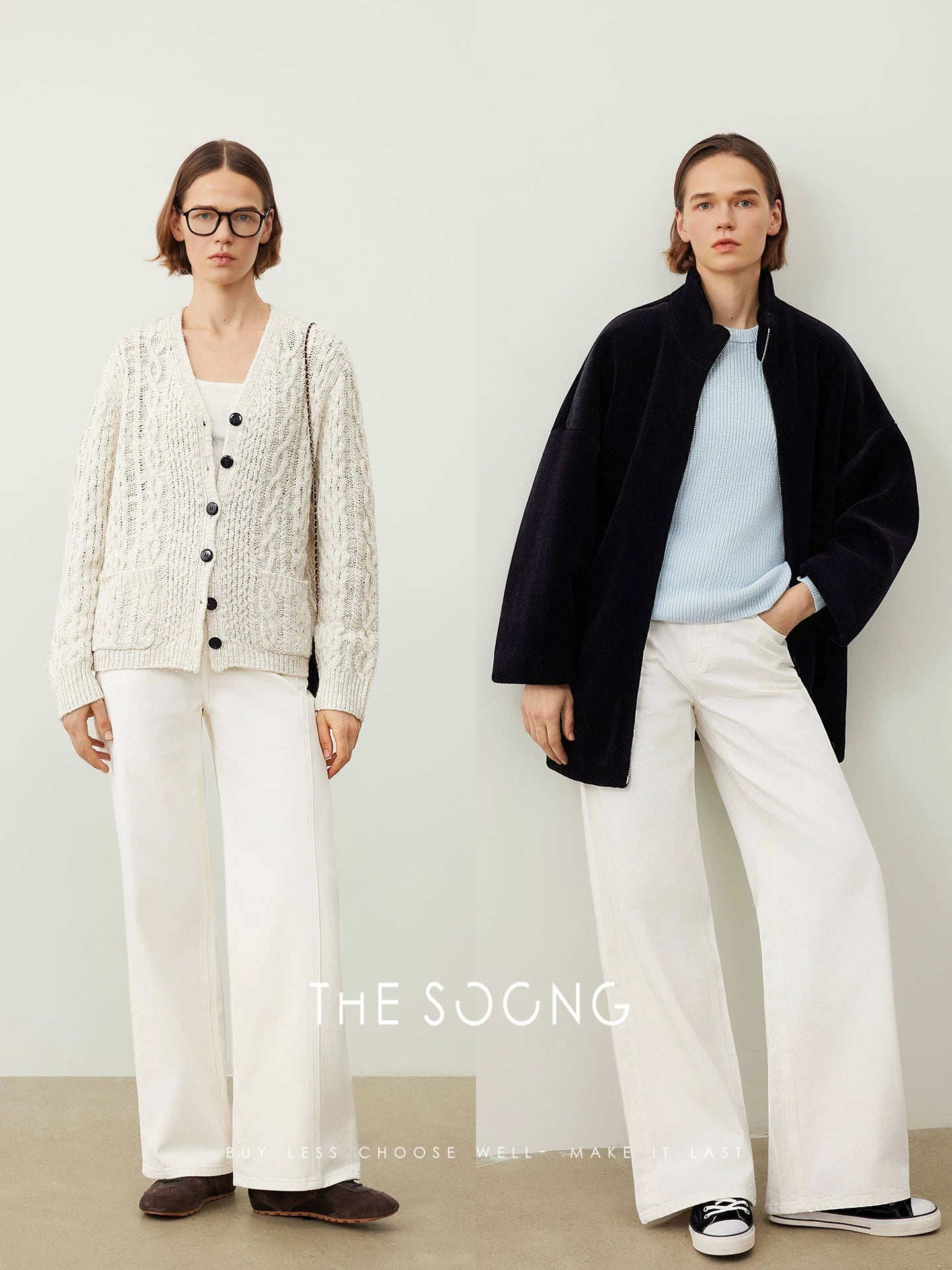 THESOONG/High-Density Pure Cotton White Jeans Women Washed Soft Casual Straight-Leg Long Pants 7568