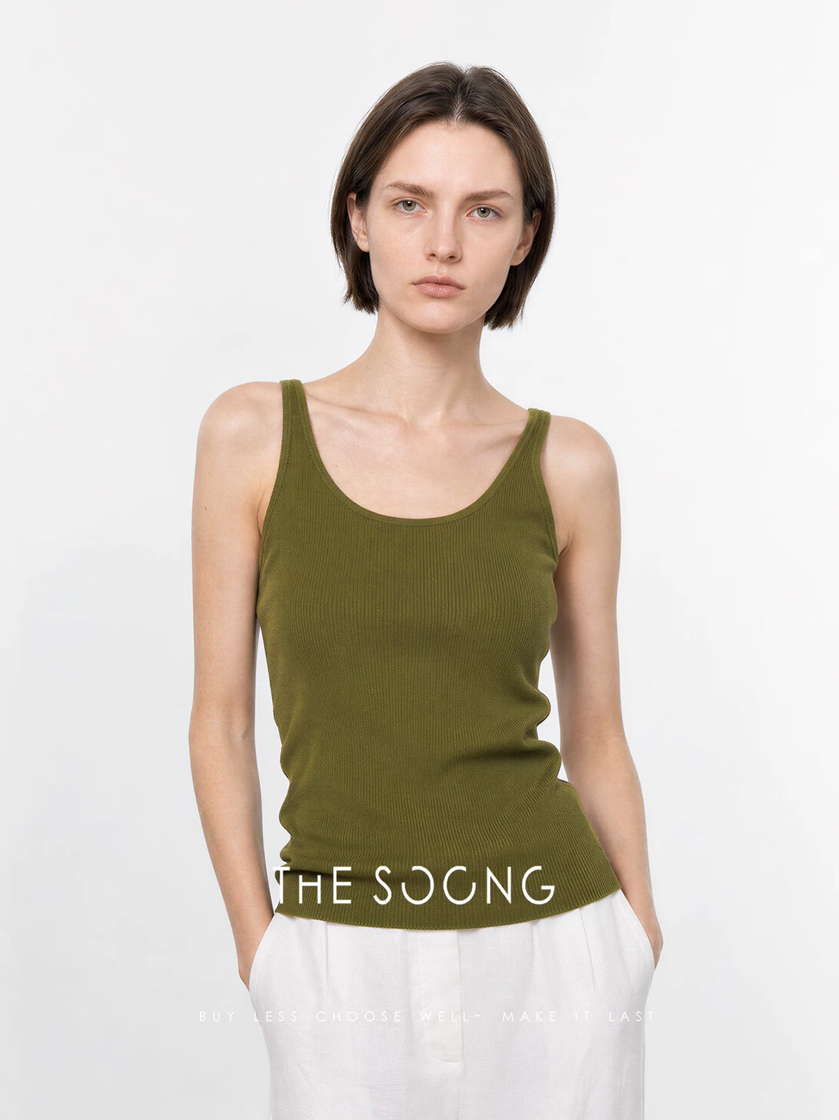 THESOONG/Wool Tencel Thin-Strap Vest Women's Summer U-Neck High-Stretch Ribbed Knit Camisole HWBX9384