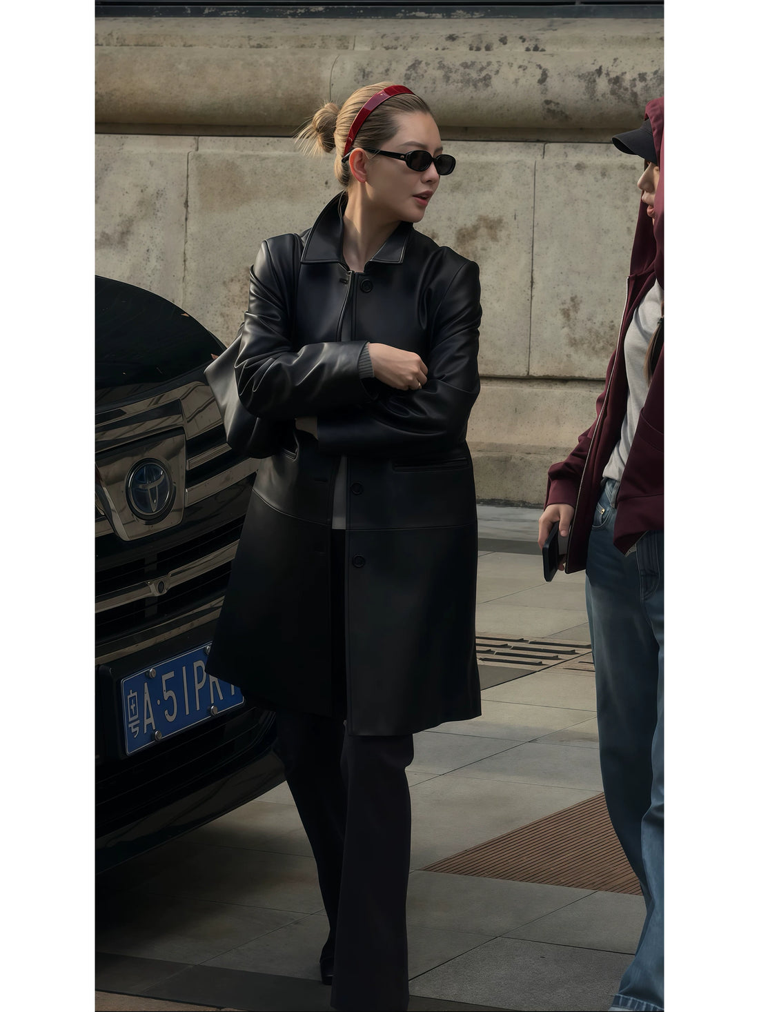 THESOONG / Very Cool Spain Imported Classic Texture Mid-Length No-Pad Shoulder Leather Jacket for Women 9117