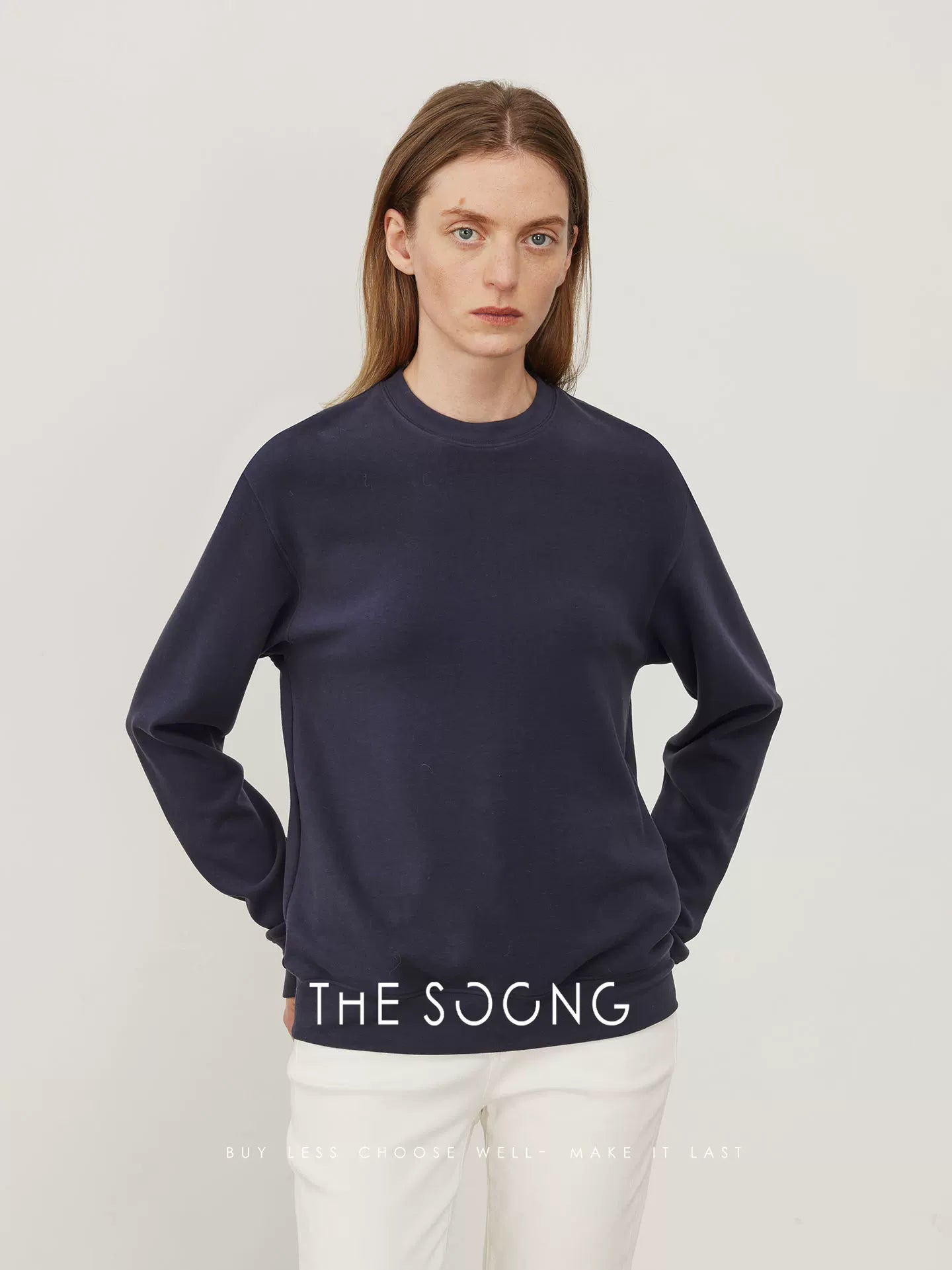 THESOONG/Autumn/Winter New Minimalist Style Tencel Wool Blend Round Neck Casual Pullover Sweatshirt for Women 8245