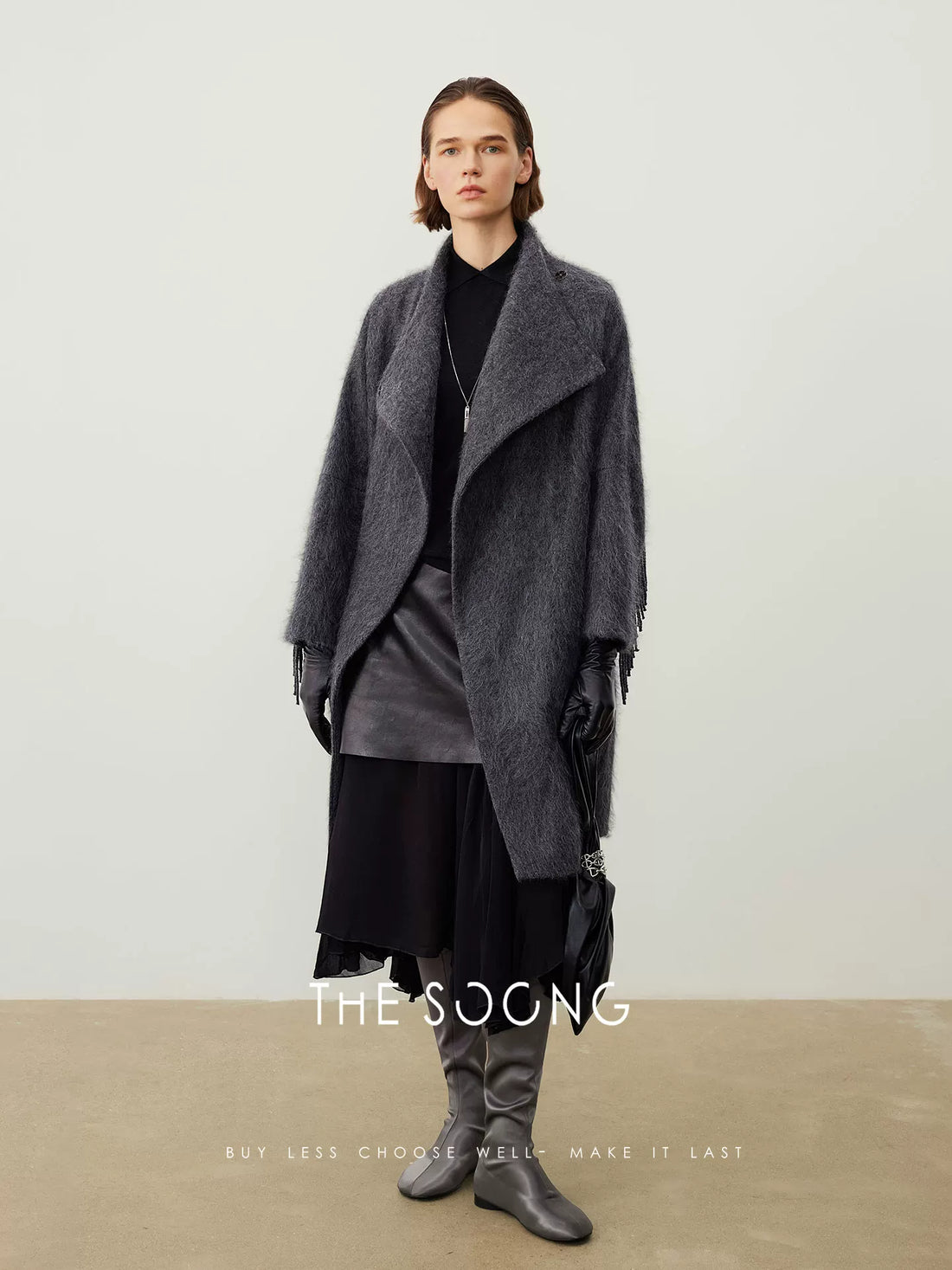 THESOONG/Cashmere Jacket for Women, Autumn/Winter 2025 New Wool Coat Women's Long Elegant Tassel 7588