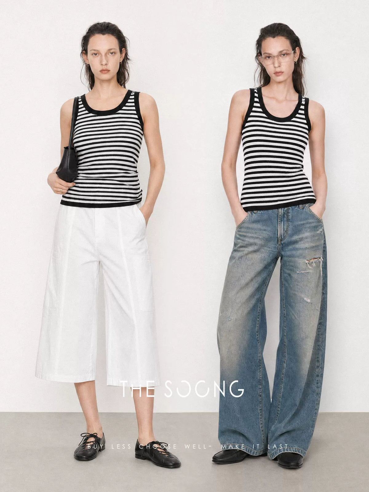 THESOONG/Refreshing Summer Color-Blocked Edged Anti-wrinkle Wrinkle-Free Striped Casual Sleeveless Tank Top 7376