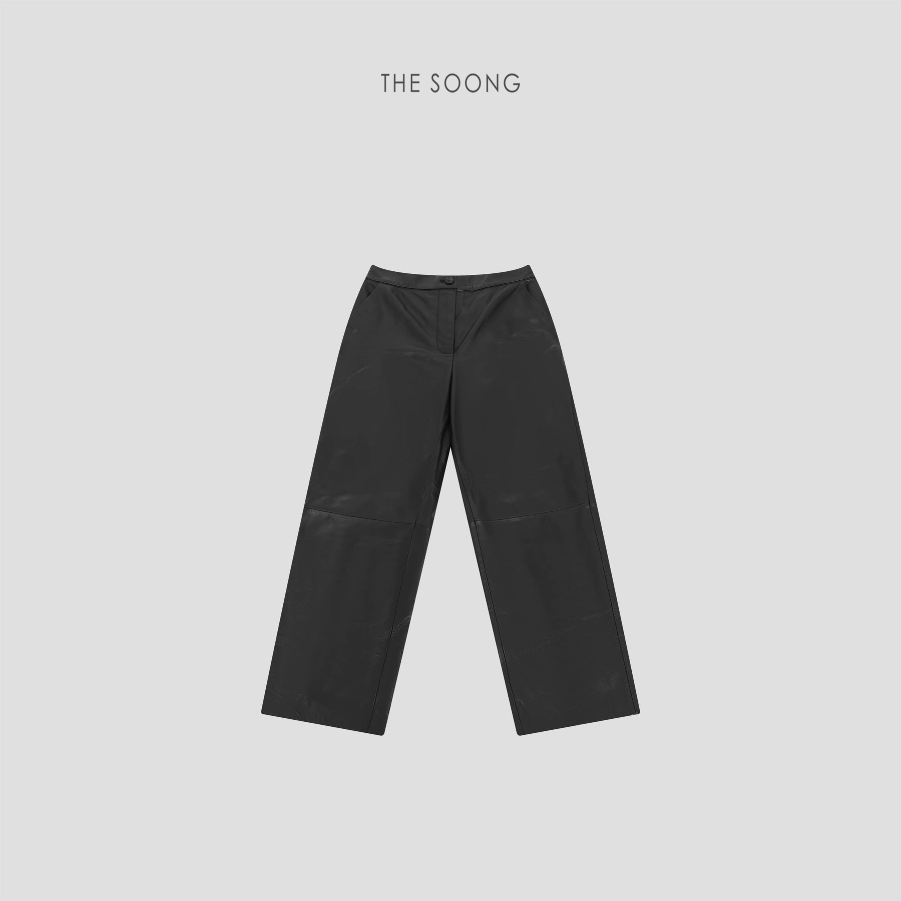 THESOONG/"Danish imported calf leather" minimalist tailored fashionable versatile slimming black leather pants for women 8582