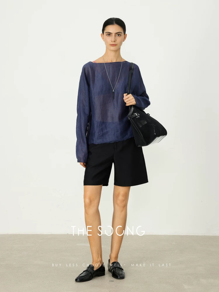 THESOONG/Silk-wool shorts Mulberry silk and wool breathable summer mid-waist casual Bermuda shorts 6468