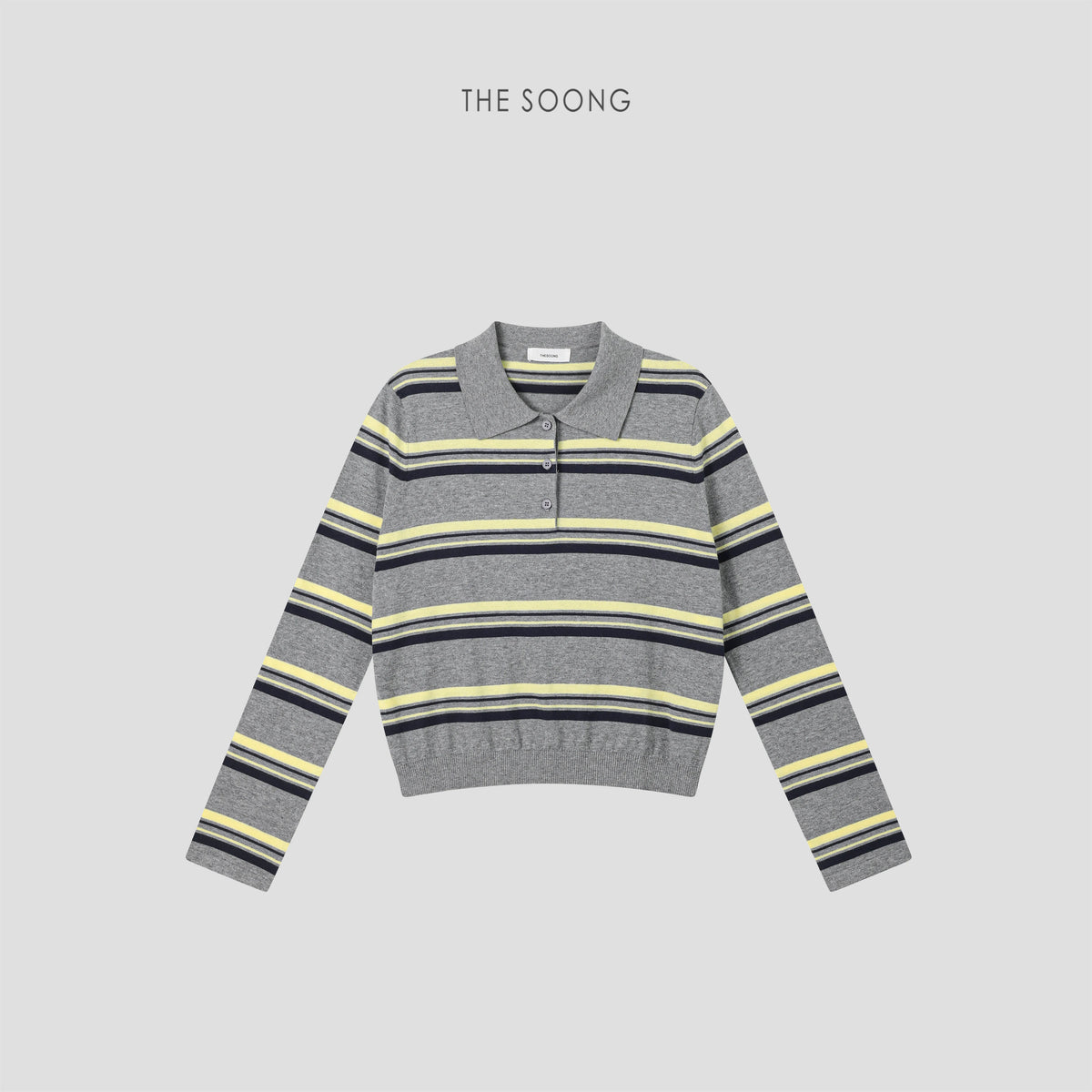 THESOONG / Lime striped polo shirt, 100% high-count twin yarn interwoven color pearl-pique top 9238