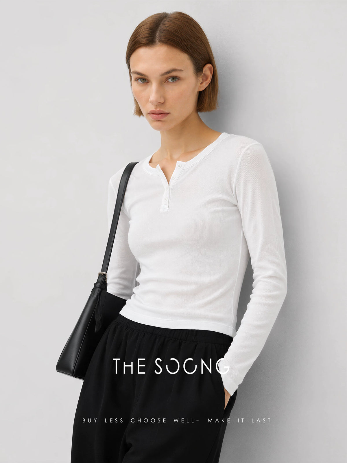 THESOONG/Simple Henry Early Autumn New Classic Basic Henry Neck Long Sleeve Top for Women 9436