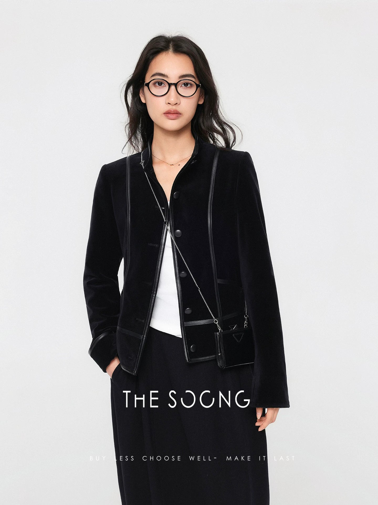 THESOONG/Autumn/Winter Women's Vintage Split-Line Slim Short Shoulder Stand Collar Velvet Cotton Jacket 7774