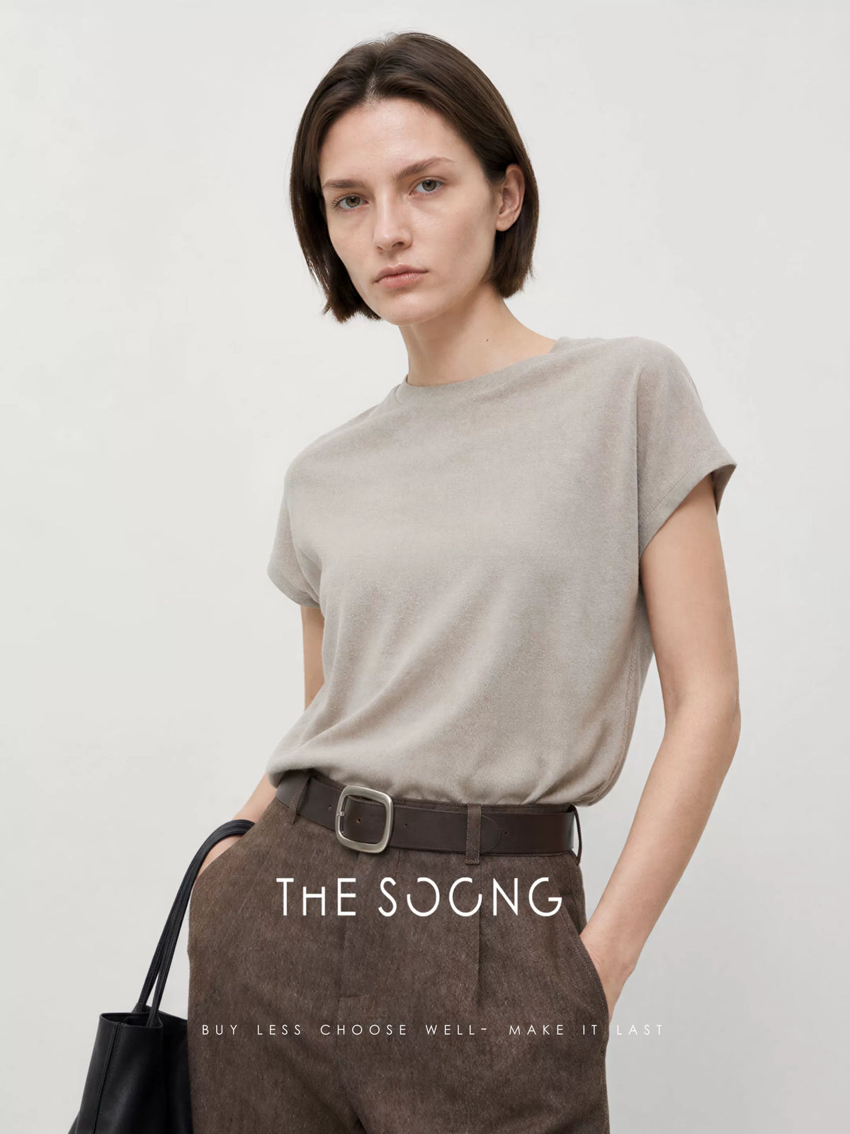 THESOONG/Rain and Dew Linen-Cotton Blend Small Sleeve T-Shirt for Women Summer Slimming Concealing Short Sleeve Top HWTX9324