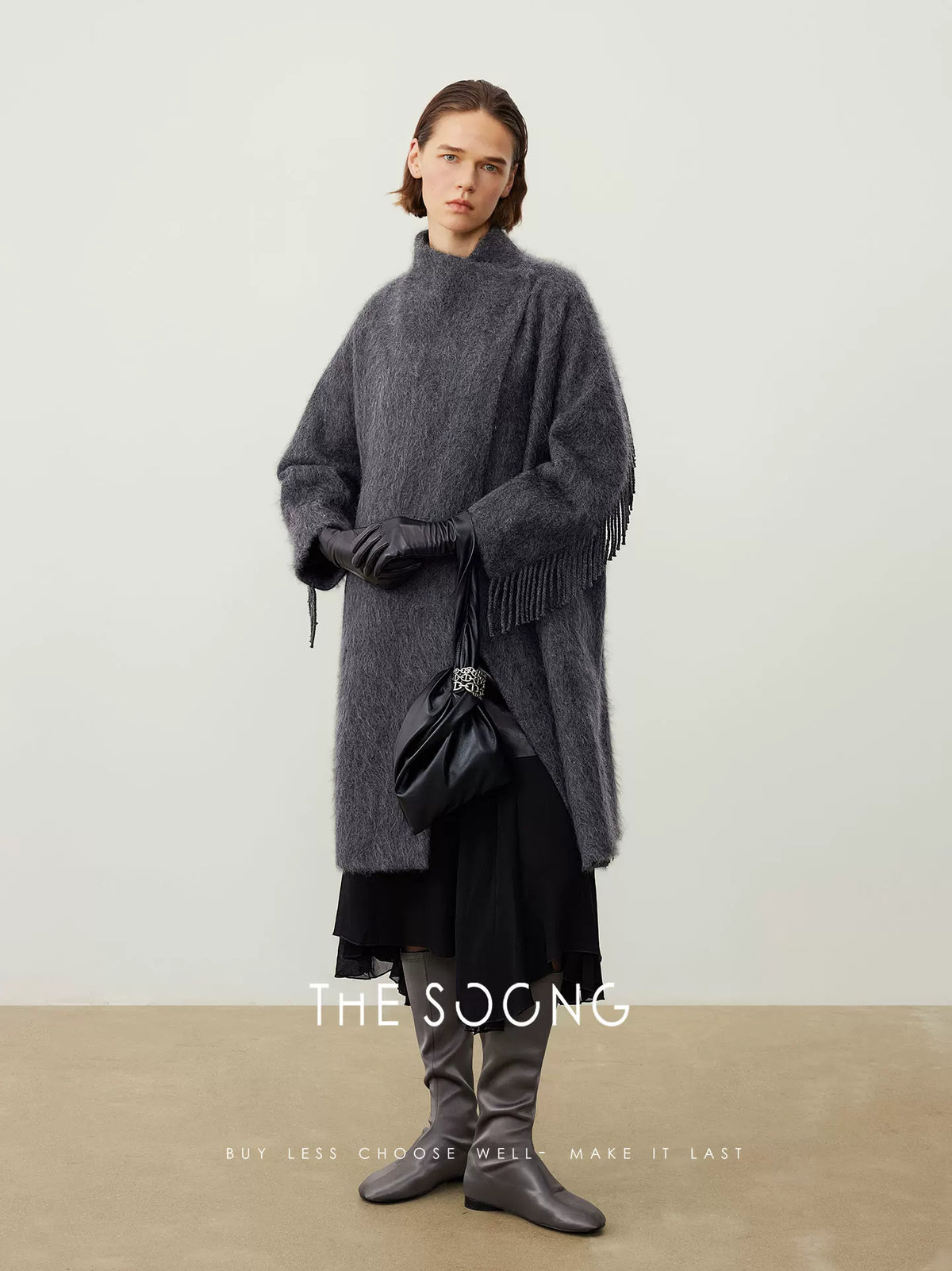 THESOONG/Cashmere Jacket for Women, Autumn/Winter 2025 New Wool Coat Women's Long Elegant Tassel 7588