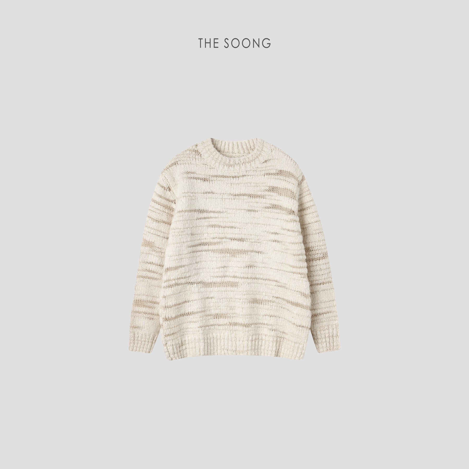 THESOONG/Combination of Solid and Sheer Handmade Woven Irregular Hollow Design Winter Alpaca Knit Sweater