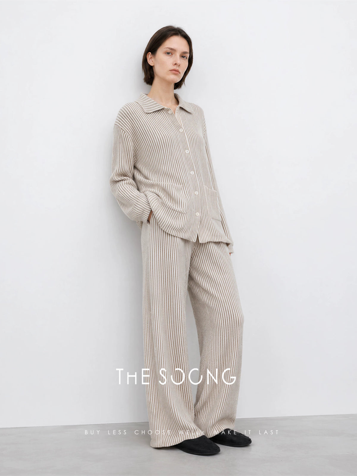 THESOONG/Minimalist Stripes Retro Small Nizhong Two-Tone Yarn Striped Home Pajama Set 8114/8116