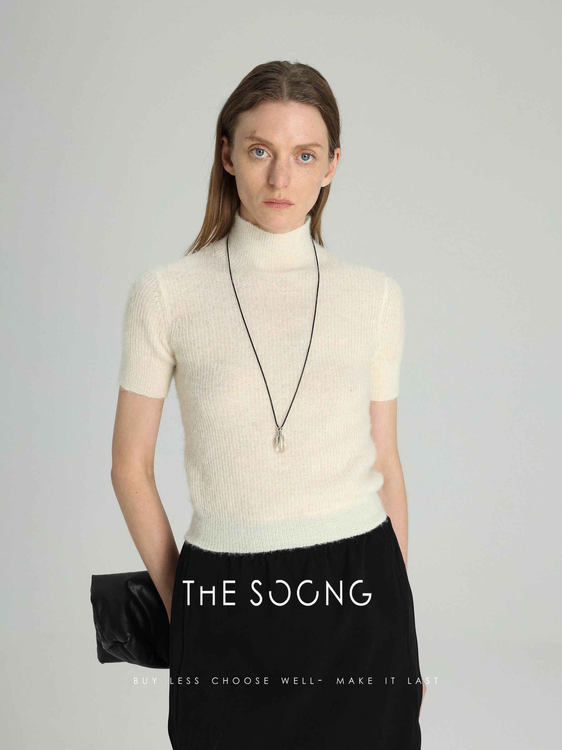 THESOONG/ 25th Anniversary Early Spring Series Alpaca Soft Semi-high Neck Plush Women's Short Sleeve Sweater 6202