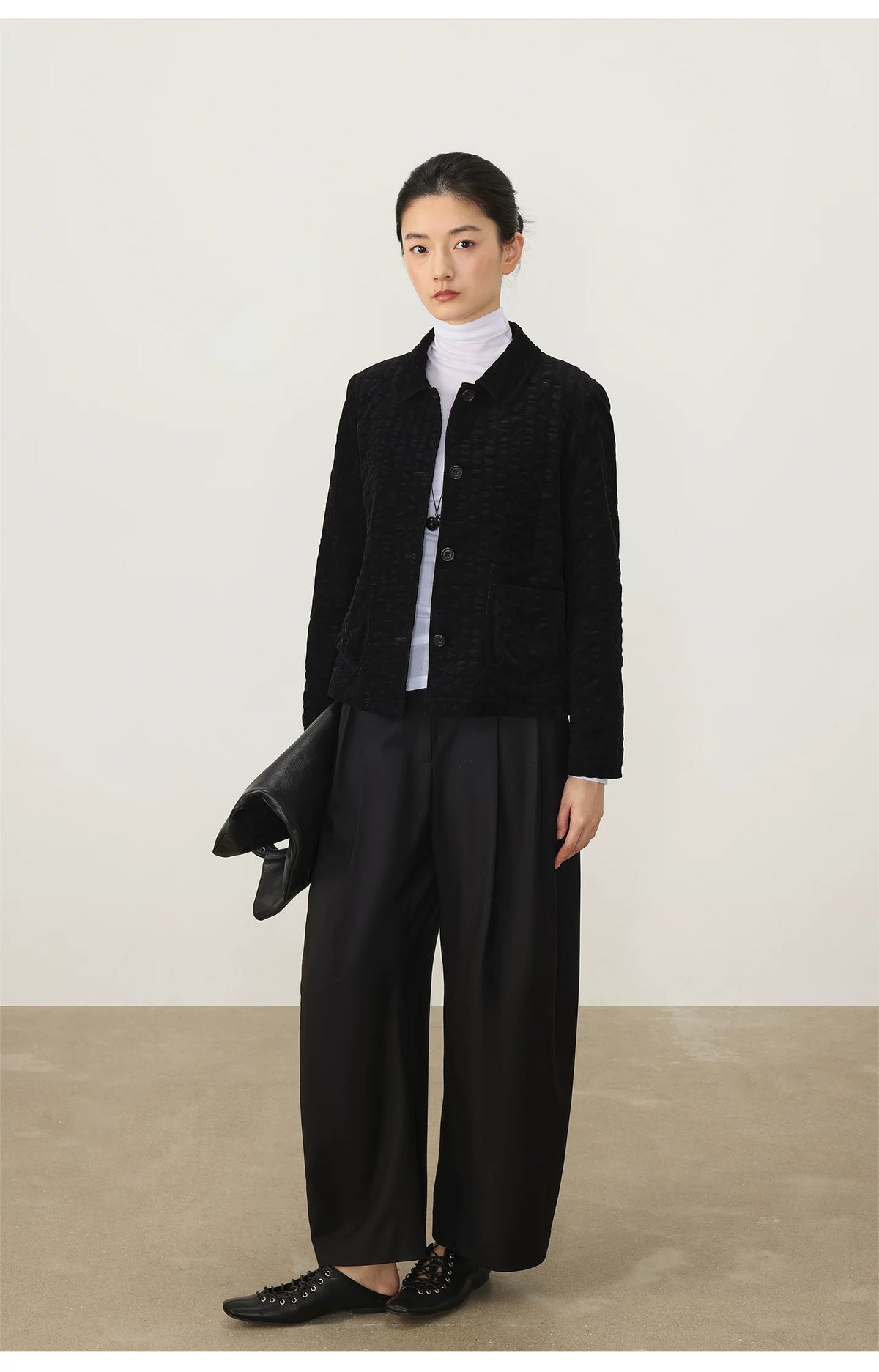 THESOONG/High-end cotton cardigan jacket for women, with lapel, slim fit, elegant and simple textured jacket top 7996