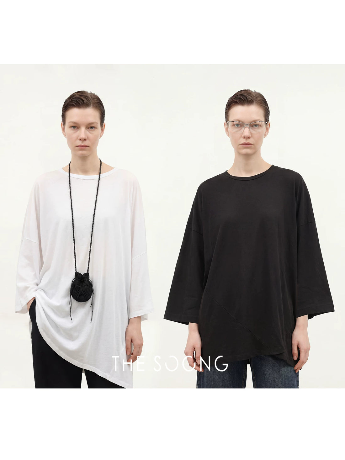 THESOONG/Dynamic Aesthetics 100% Pure Cotton Geometric Patchwork Mid-Length Short Sleeve T-Shirt 8622
