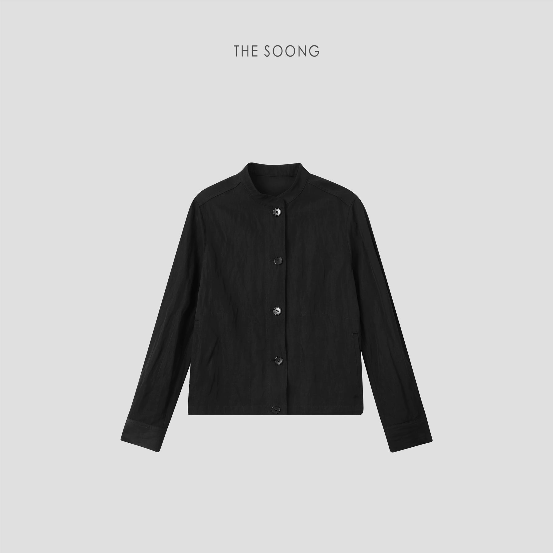 THESOONG/Minimalist silhouette stand collar single-breasted drop shoulder long sleeve shirt thin women's jacket 8601