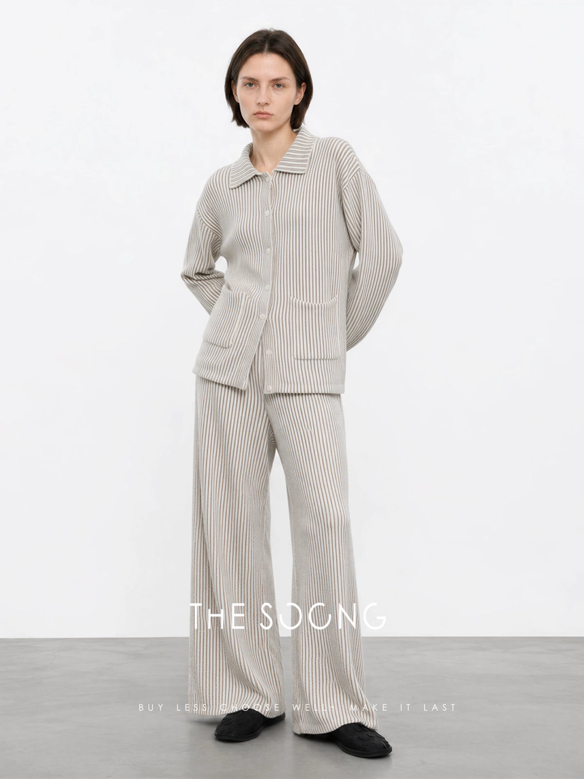 THESOONG/Minimalist Stripes Retro Small Nizhong Two-Tone Yarn Striped Home Pajama Set 8114/8116