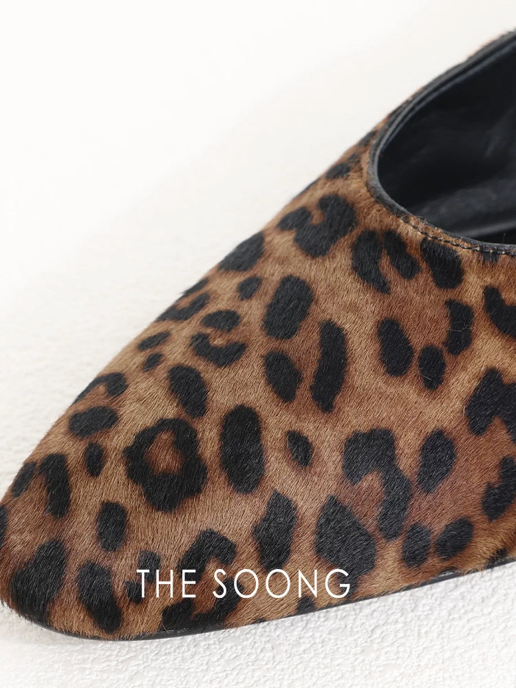 THESOONG / Leopard Print Shoes New Calfskin Original Leopard Texture Genuine Fur Leopard Flats for Women 9532