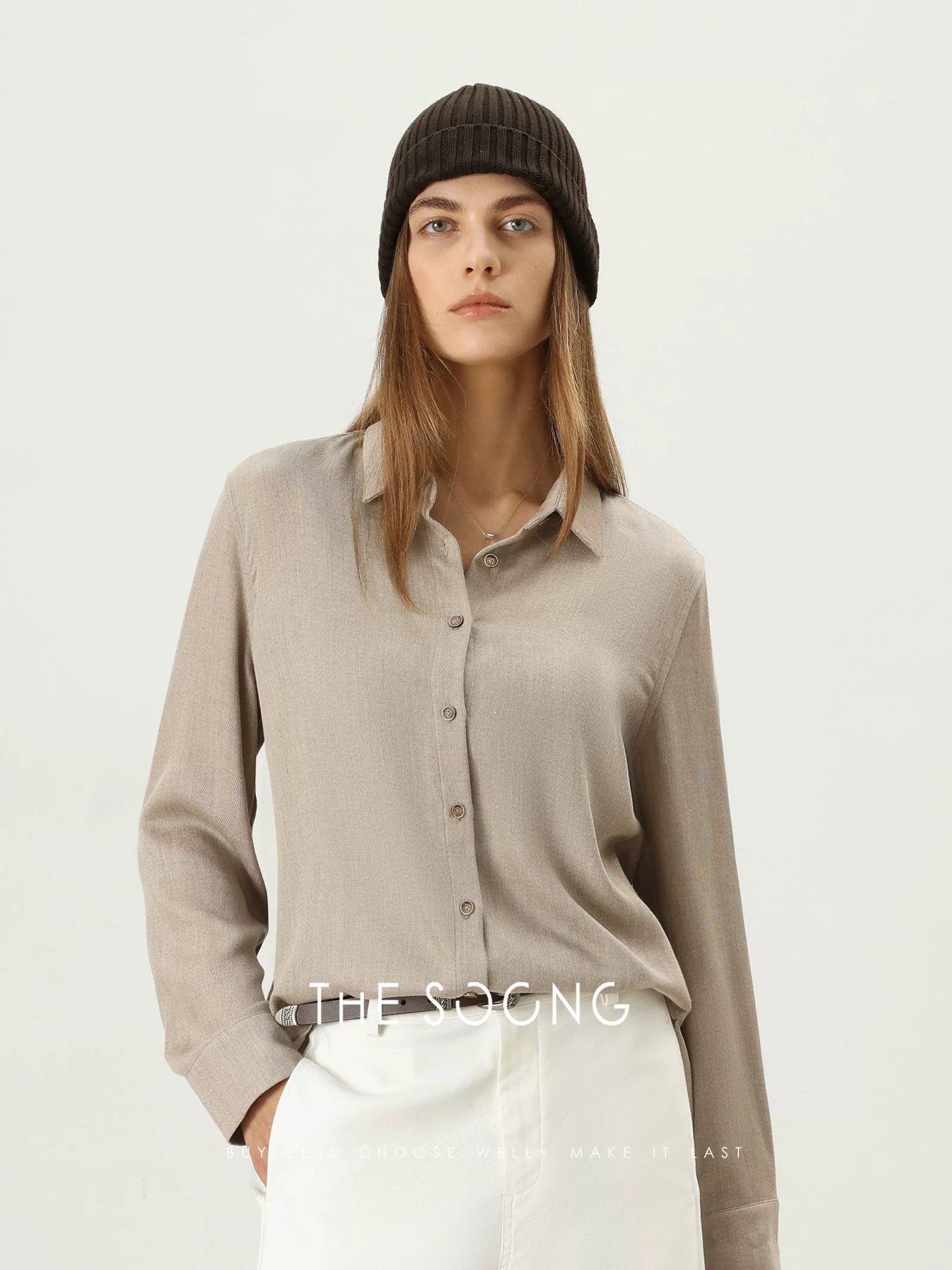 [Clearance 3] Tencel Lyocell Wool Lapel Shirt for Women, Thin Long Sleeve Loose Minimalist Shirt 7576
