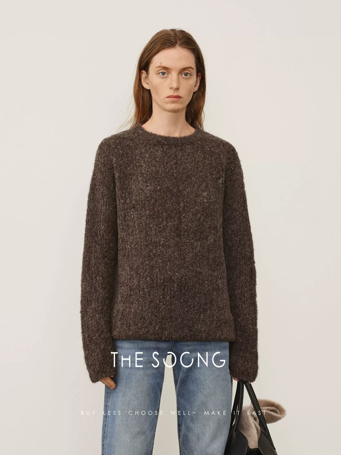 THESOONG/ Luxury style autumn/winter alpaca wool warm suede relaxed-fit crewneck sweater for women 7933