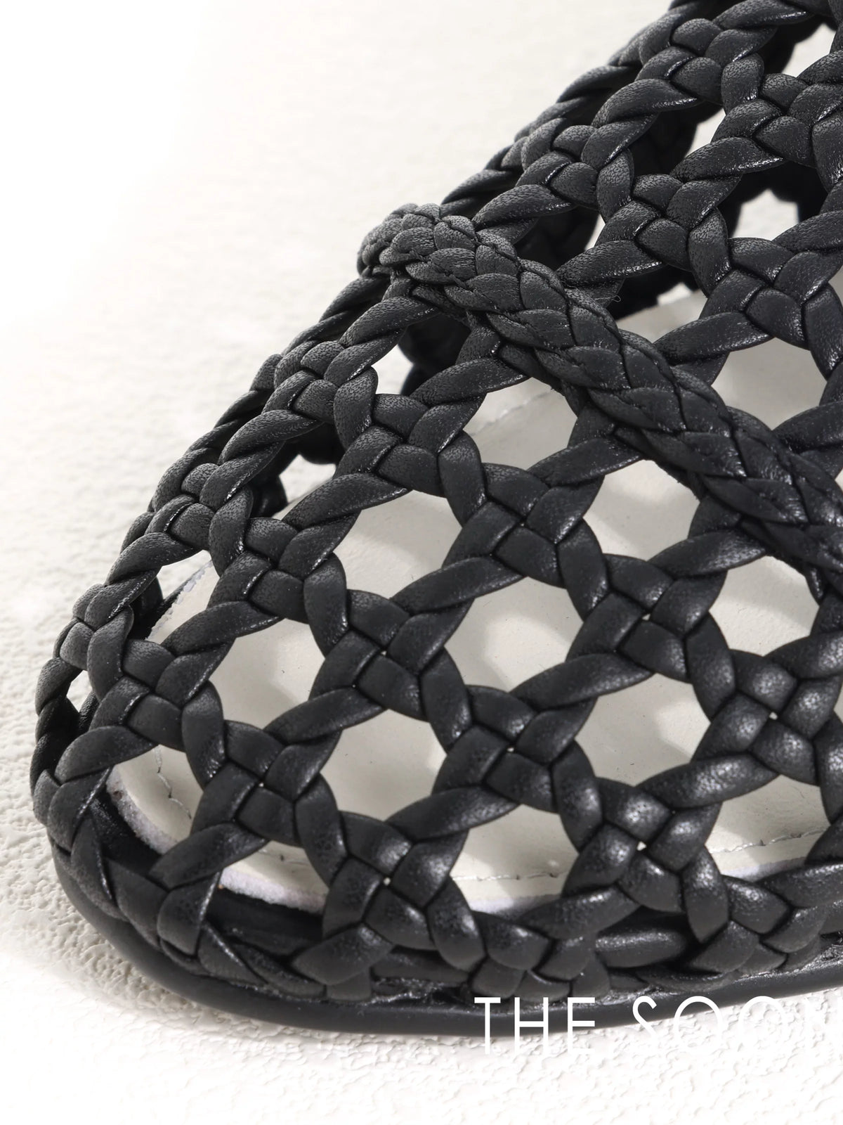 THESOONG/Obsidian Hand-Woven Hollow Breathable Lace-Up Round-Toe Versatile Flat Casual Shoes for Women 9293