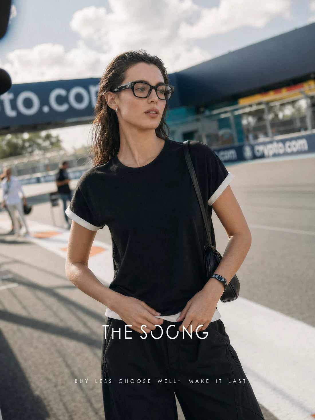 THESOONG / Minimal Layer High-quality Anti-deformation Slim Black and White Color-block False Two-piece T-shirt Women Summer 7683