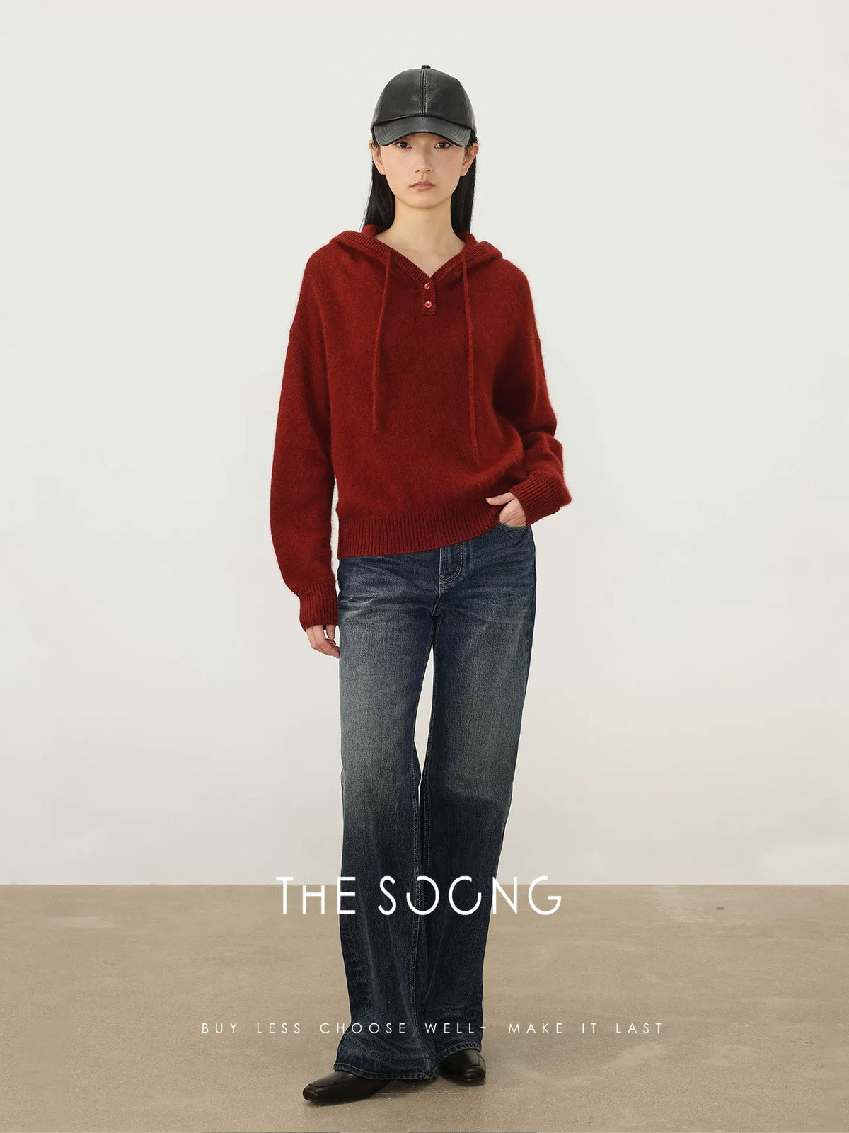 THESOONG/Wool Blend Hooded Knit Sweater for Women Spring Loose Pullover 8472